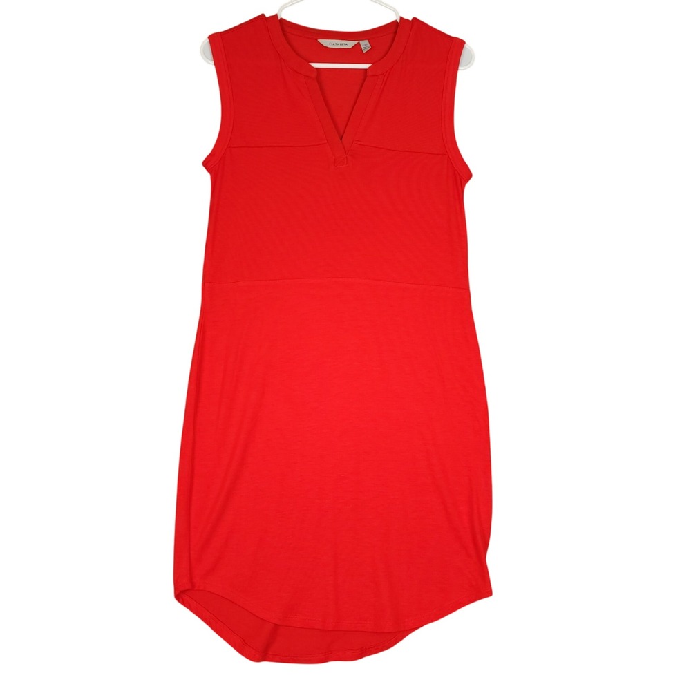 Athleta XXS Red Sleeveless Dress Casual Lyocell Blend V Neck Comfortable‎